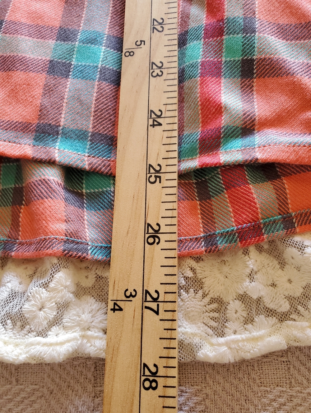 NWT Matilda Jane Noble Plaid Flannel Lace Tunic Top Coral Aqua Boho Blouse - Picture 11 of 16